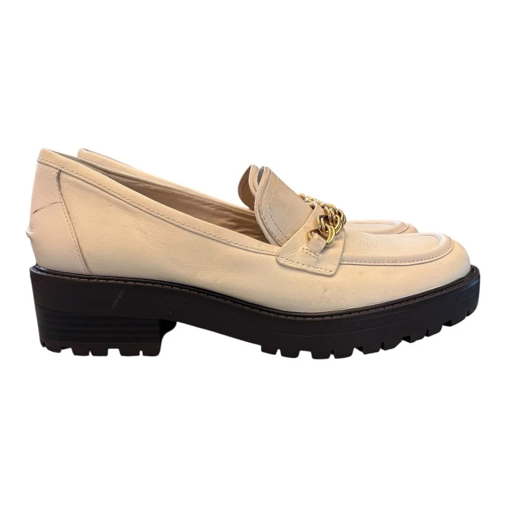 Sam Edelman Taelor Womens 9 M Cream Leather Gold Chain Lug‎ Sole Loafers Chunky